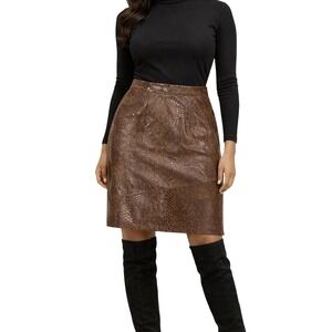 M.P. Michael Phillips Brown Snakeskin Print Midi Skirt Faux Leather Vintage Sz 8